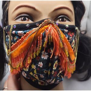 Handmade Burning Man Fringe Playa Dust Mask Metal Nose Clip - Hand Sewn